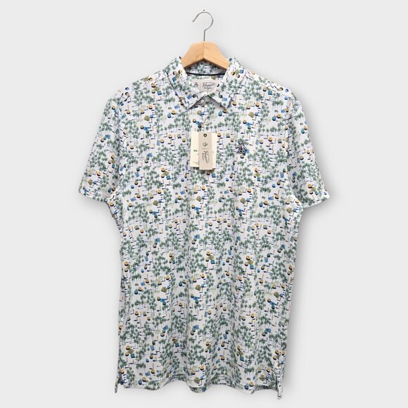 Original Penguin Golf Men's Polo Shirt Beach Club Print (White/Navy) - Medium - Picture 1 of 2